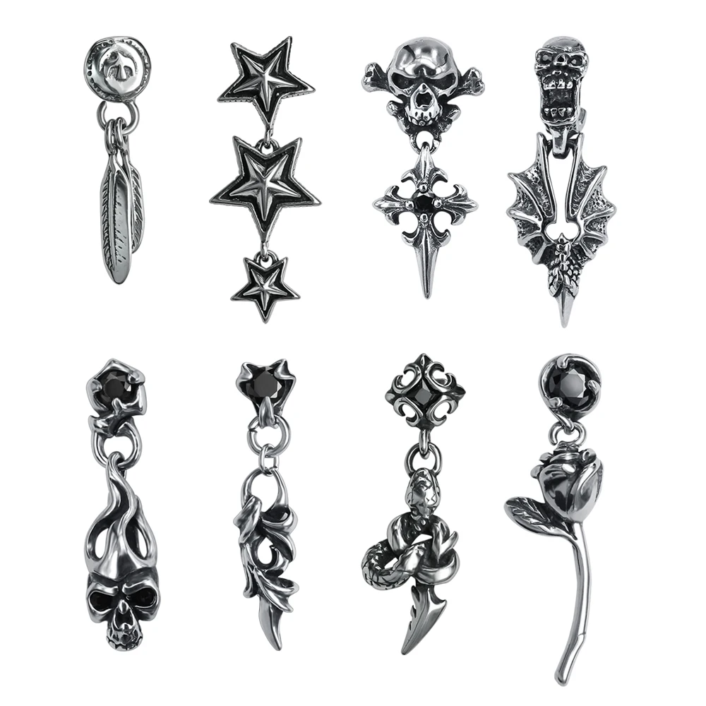 

ZS New 316L Stainless Steel Skull Stud Earrings Vintage Retro Silver Color Skeleton Snake Piercing Ear Gothic Punk Jewelry 2019