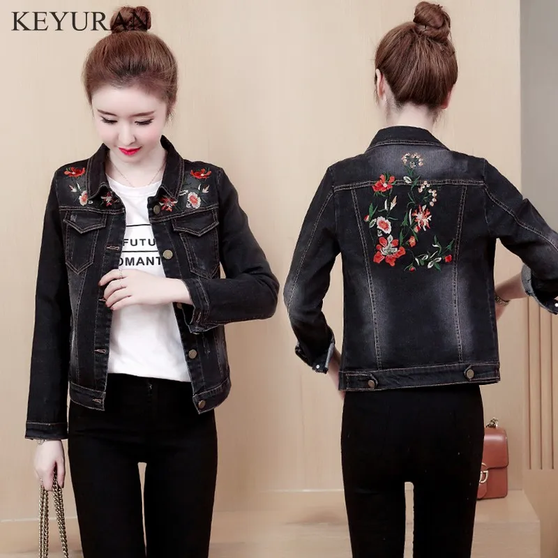 Finest  Women Denim Jacket Real Jaquetas Feminino 2019 New Spring Autumn Female Long Sleeve Flower Embroide