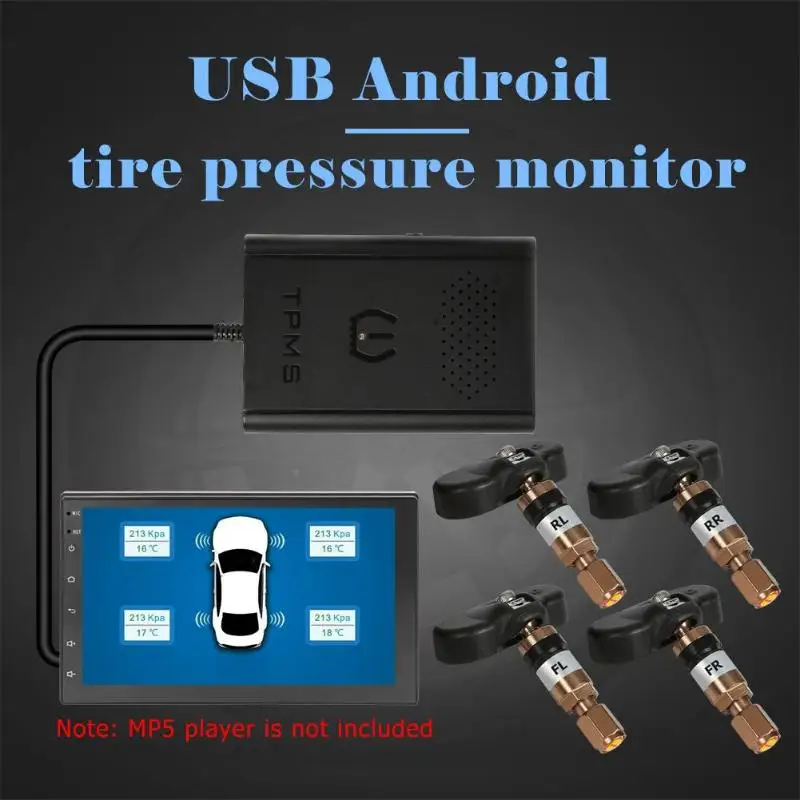 USB Android TPMS автомобильная система контроля давления в шинах с 4 внутренними датчиками хост дропшиппинг Android навигация сигнализация давления