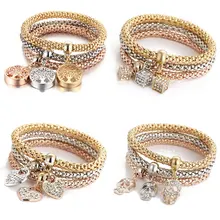 Mostyle 3 шт./набор, кристальная сова, корона, привлекательные металлические браслеты и браслеты, розовый браслет со слоном золотистого цвета, сердце, кулон, стразы, браслет для женщин