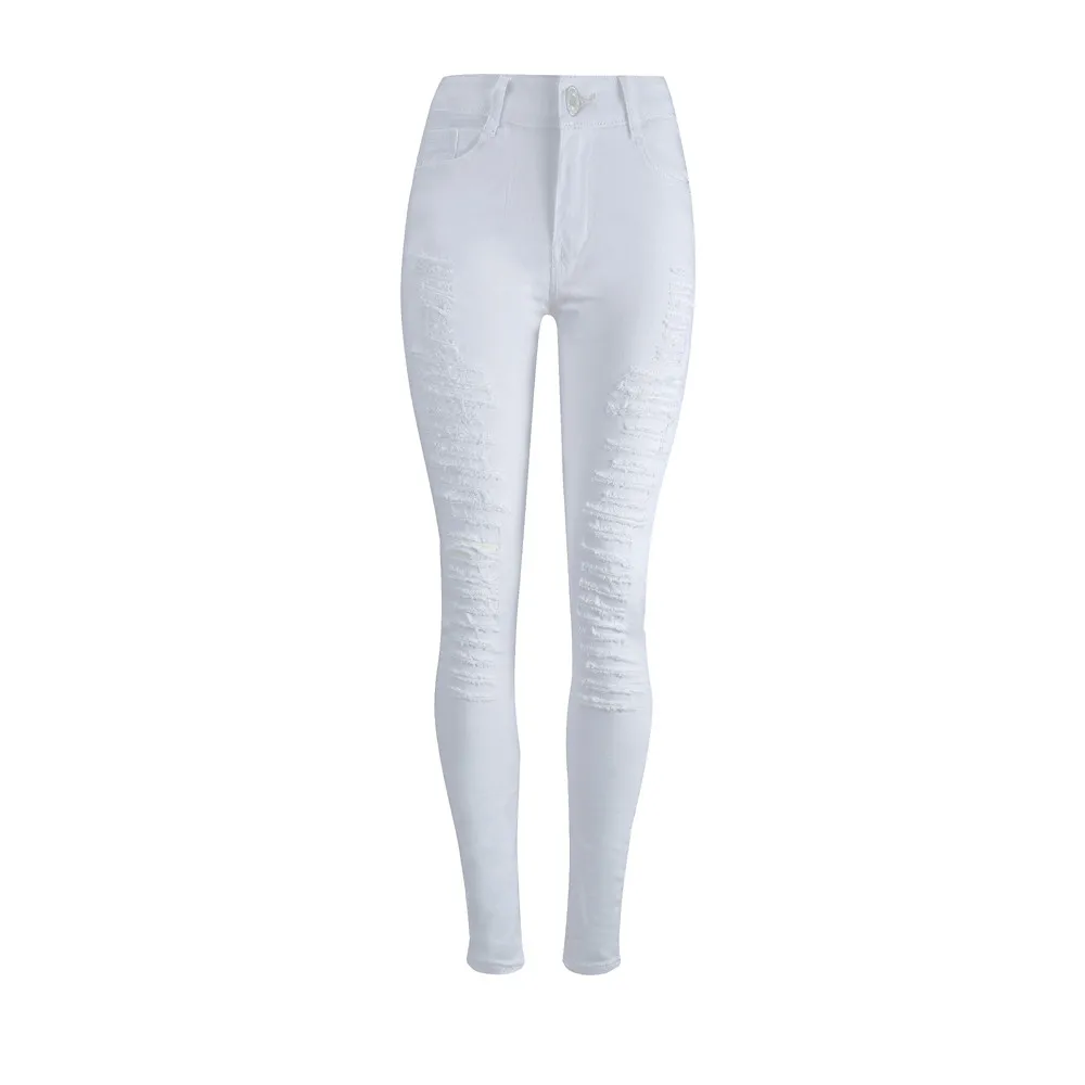 

Women's high waist long paragraph wild solid wash hole classic long slim stretch slim jeans джнсы жнс high waist jeans 40*
