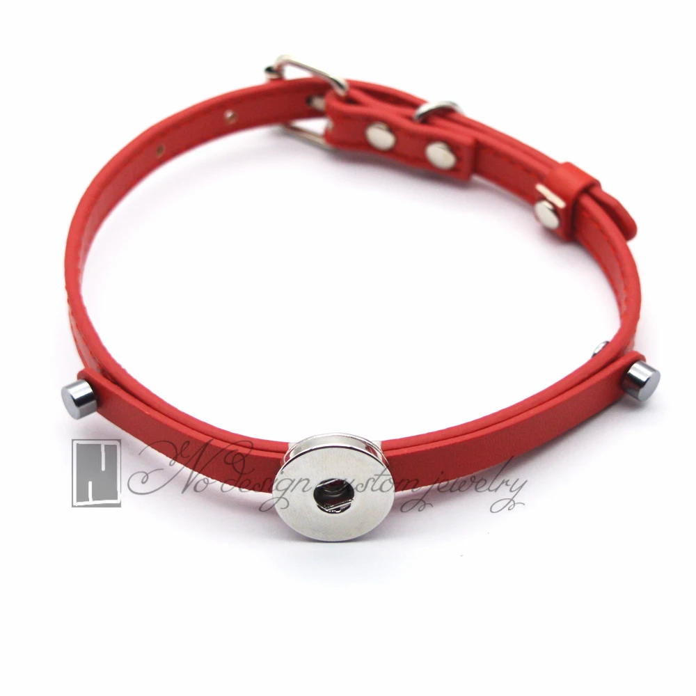 RED pet collar snap PU leather collar for Snap button jewelry