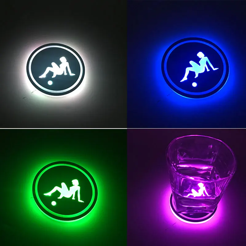 

2PCS Car LED Light Lamp Cup Holder fashion Mat Pad Bottle Built-in Vibration car styling for benz bmw vw Renault