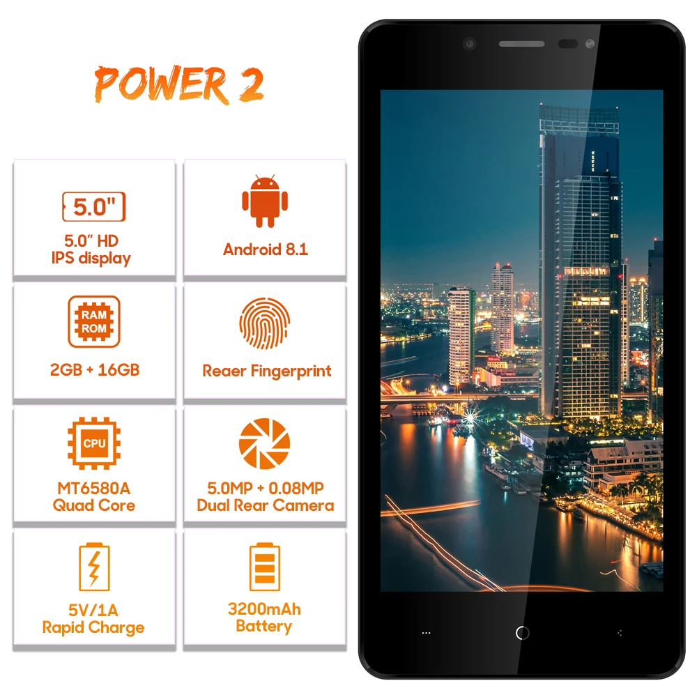 LEAGOO Power 2 Гб 16 мобильный телефон Android 8 1 5 0 "HD MTK6580A четырехъядерный идентификатор