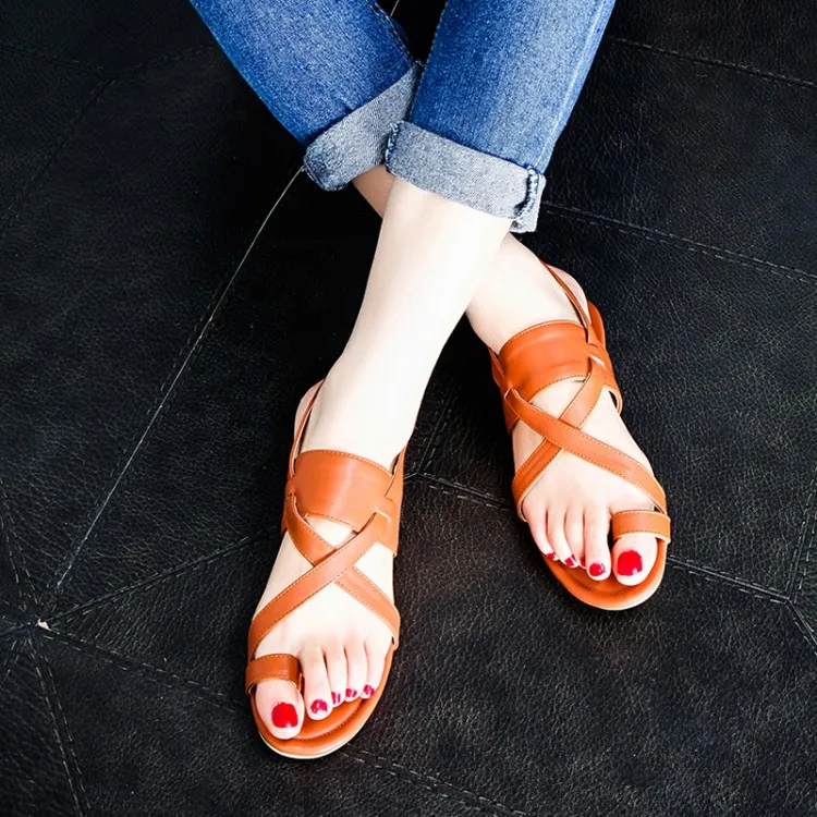 

Big Size 11 12 13 14 15 16 17 summer flat sandals ladies women shoes woman Flat-bottomed casual Roman shoes with one-word buckle