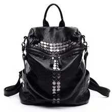 Модная женская сумка для отдыха mochilas, женские рюкзаки с заклепками, Черная мягкая кожаная сумка, школьные сумки для девочек
