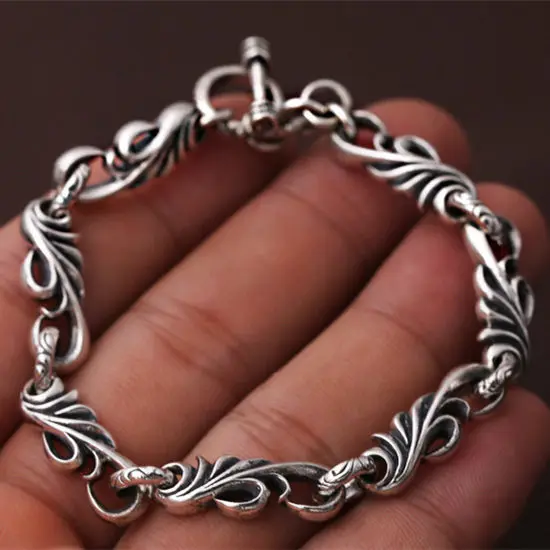 

Top Fashion 100% Silver 925 Vintage Vine Toggle Bracelet Men Women 925 Sterling Silver Jewelry Thai Silver Chain Bracelet Gifts