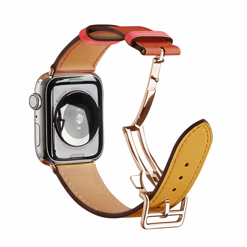 Herm Logo, розовое золото, натуральная кожа, один тур, браслет для часов Apple Watch Series 5 4 44/40 мм, замена для iWatch