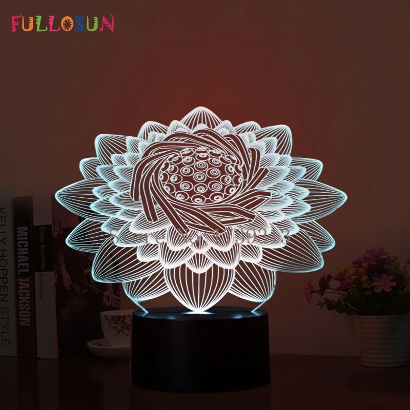 Красивая 3D Светодиодная лампа в виде цветка лотоса USB 3D светодиодный ночник 7 цветов Сенсорная настольная лампа как детская спальня 3D огни
