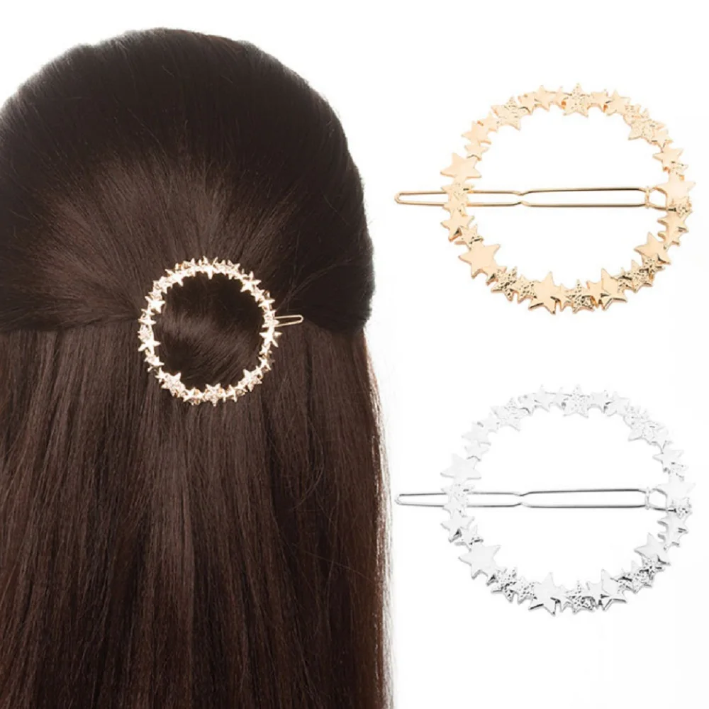 

Round Elegant Star Hair Clip Women Luxury Metal Hairpin Charm Shiny Alloy Hair Ring Fashion Girl Headwear Hair Accessories