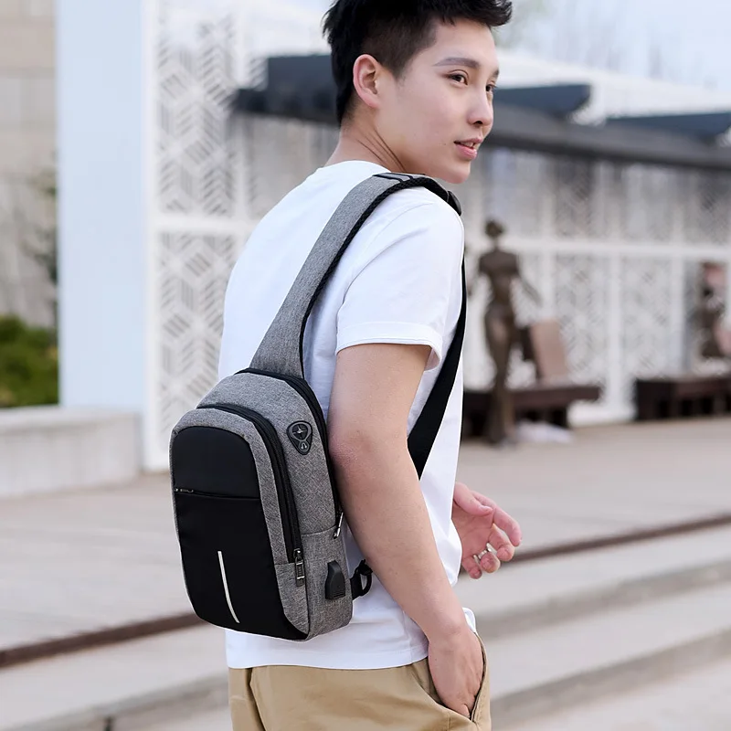  FengDong small usb charge one shoulder bag men messenger bags male waterproof sling chest bag 2019  - 32867211279
