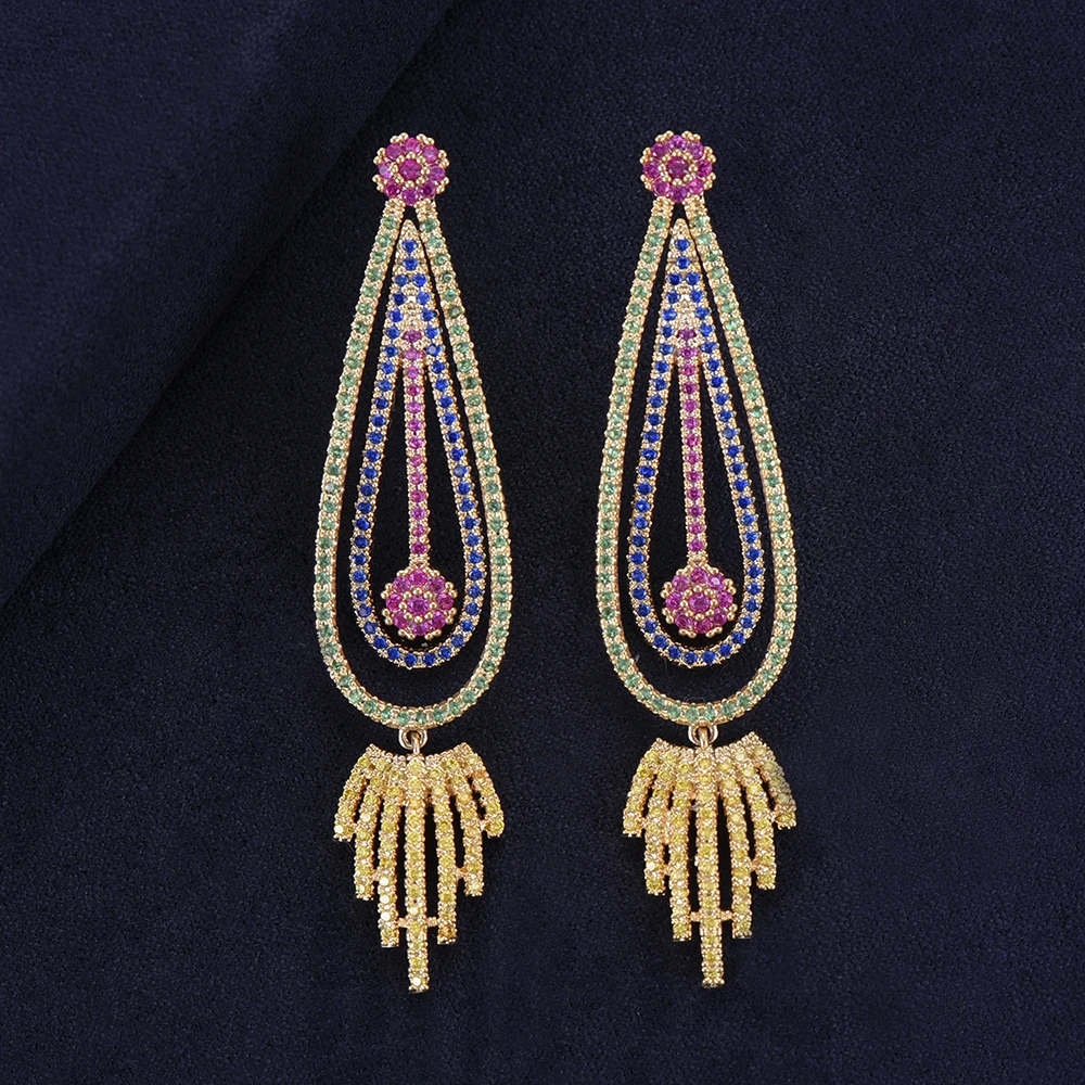 

Popular Cubic Zirconia Dangle Earrings Dubai Indian Style For Women Statement Crystal Fashion Jewelry Earrings