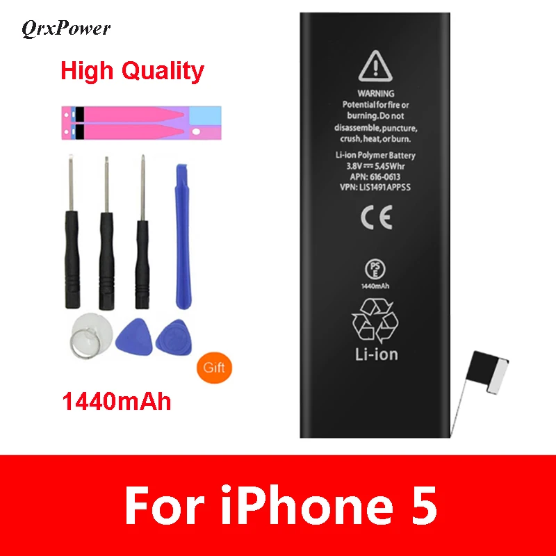 Для iPhone 5 5G 5S, Оригинальная батарея для мобильного телефона, батарея большой емкости, сменная батарея, батарея для iPhone5 5S