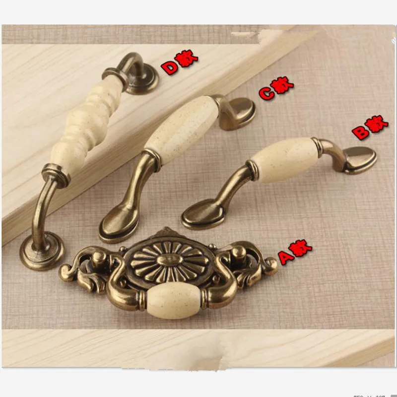 

Antique inlaid ceramic handle classical European-style furniture hardware cabinet drawer wardrobe door handle 56mm ~128mm