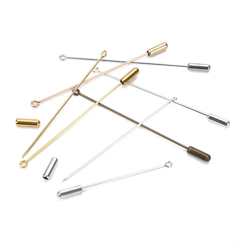 

40pcs/lot Gold Silver Color 50mm 70mm Loop Eye Brooch Pins with Safety Pins Stopper Brooch Base Setting for DIY Jewelry Making