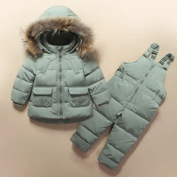 

2019 Winter Coat for Girls Warm Ski Suit Children Clothing Set Baby Boy Duck Down Jacket+Pants Overalls Kids Clothes Snowsuit