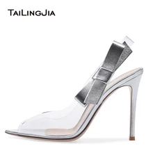 Transparent PVC Peep Toe High Heel Slingbacks Sliver Pumps Black Dress Shoes Green Satin Sandals Ladies Summer Heels with Bow Transparent PVC Peep Toe High Heel Slingbacks Sliver Pumps Black Dress Shoes Green Satin Sandals Ladies Summer Heels with Bow