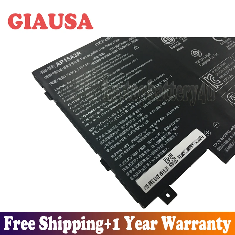 GIAUSA Новая батарея 3 75 V 30Wh 8060mAh AP15A3R для Acer Aspire Switch 10 SW3 013 серии|Аккумуляторы