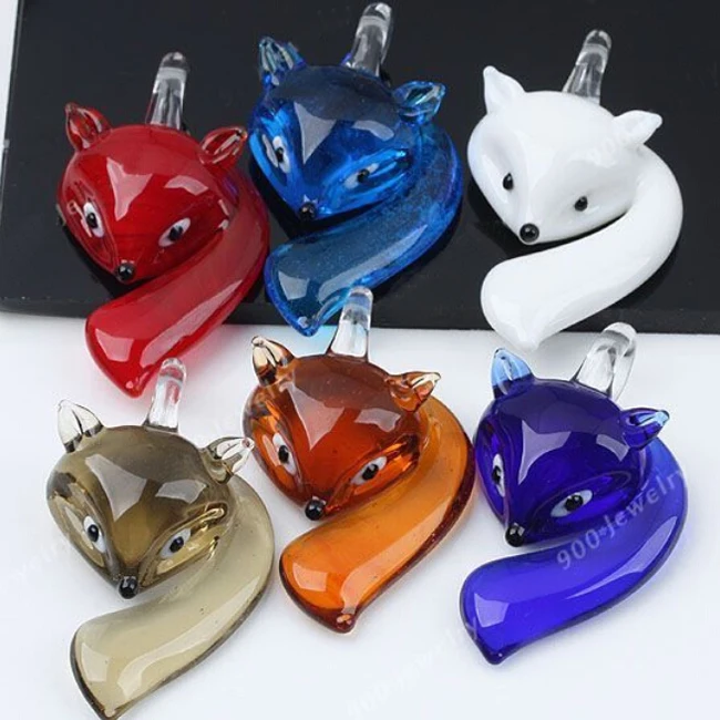

Ayliss Smart Clever Fox Lampwork Glass Pendant Bead Animal Murano For SP Necklace Cute 7mm Hole 2pcs Pendant Jewelry