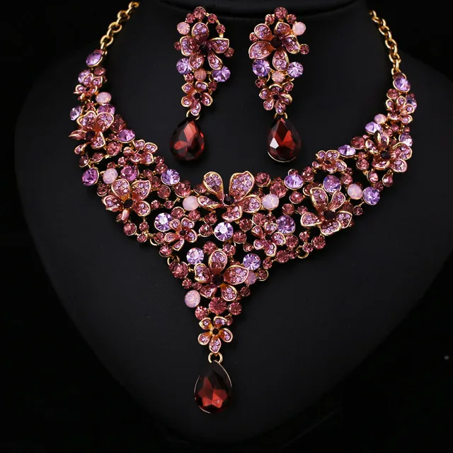 Hot Sale Women Light Pink Crystal Rhinestone Bridal Jewelry Set African ...
