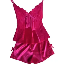 Женский пижамный комплект глубокий v-образный вырез сексуальные Спагетти ремень топы + шорты пижамы Домашняя одежда розовый красный цветок