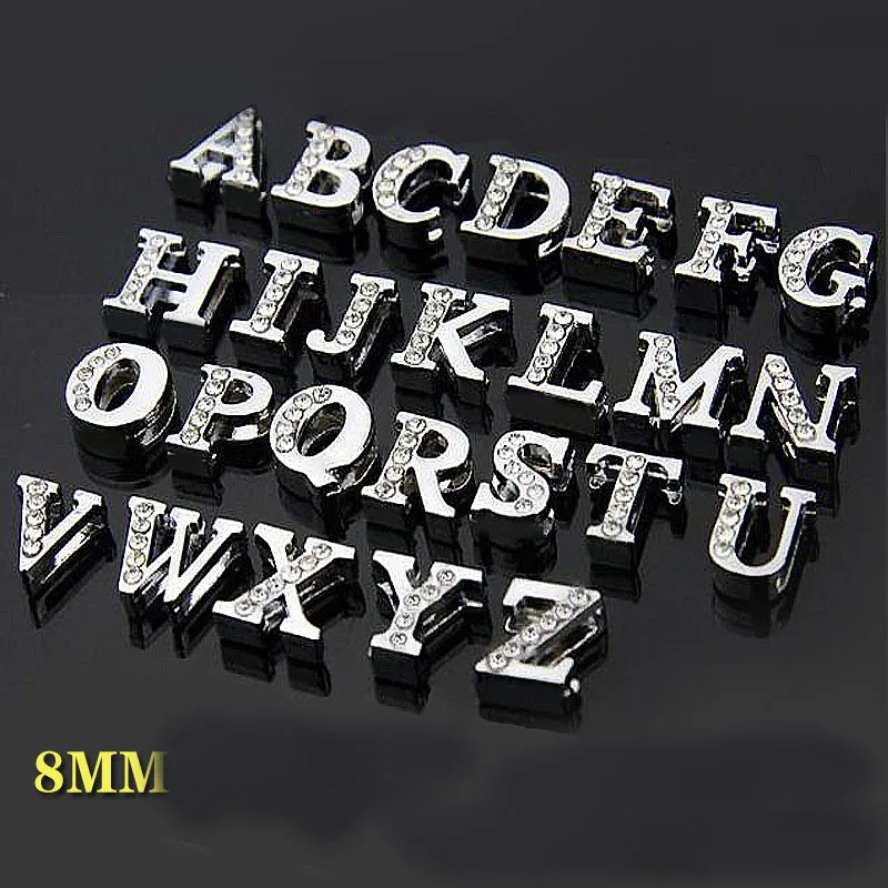 Подвеска буква со стразами для ремешка и браслета 8 мм (10 шт./лот)|letter slide charms|rhinestone