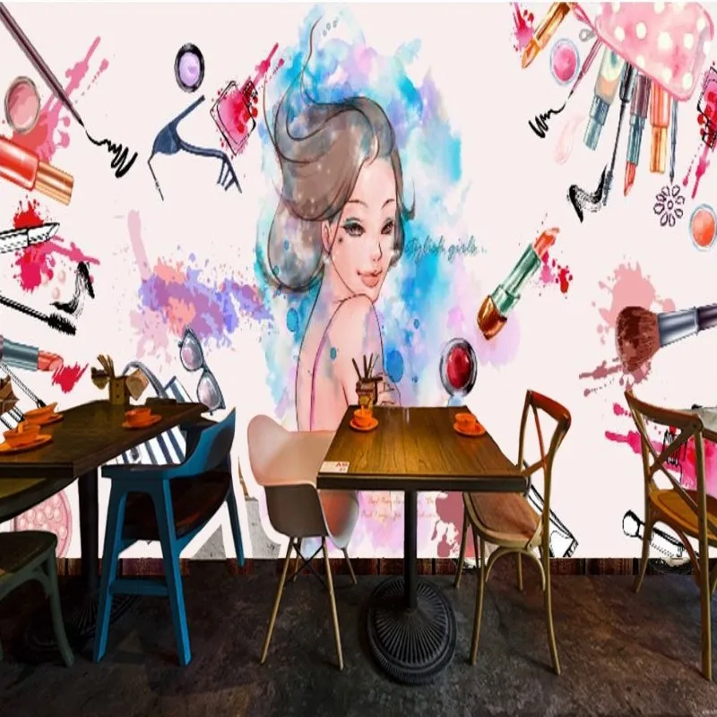 

photo wallpaper 3D stereo custom wallpaper Nostalgic Fashion Makeup Beauty Shop Backdrop custom wallpaper mural