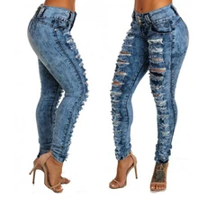 Рваные повседневные Прямые джинсы Для женщин классические Высокая Талия регулярные обтягивающие джинсовые штаны тянущиеся джинсы Для женщин