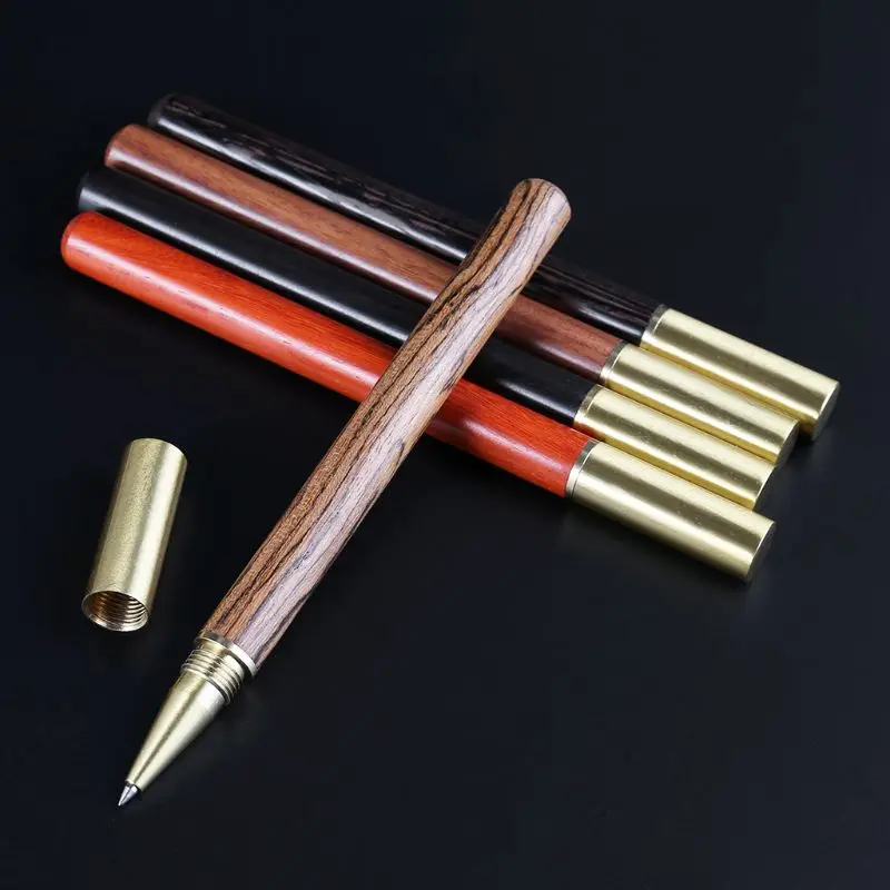 Wood Brass Ballpoint Pen 0.5mm Black Ink Roller Ball Pens Signature