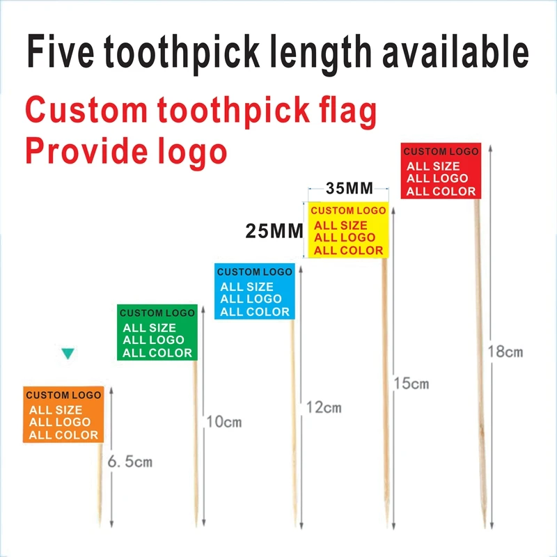 

Custom logo Toothpick flags 3.5X2.5CM A variety of toothpick length can be selected. Fruit ornaments