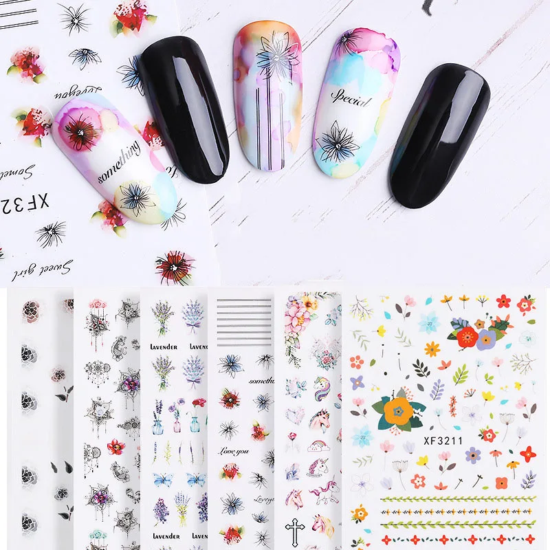 

1 Sheet New Nail Stickers Leaf Flowers for Nails Lavender Nail Art Transfer Stickers Decals Wraps Sliders Manicure