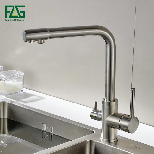 Best Offers FLG Water Filter Kitchen Faucet Brushed Nickel Tap 360 Rotation with Water Purification Features Taps For Drinking Kitchen Mixer