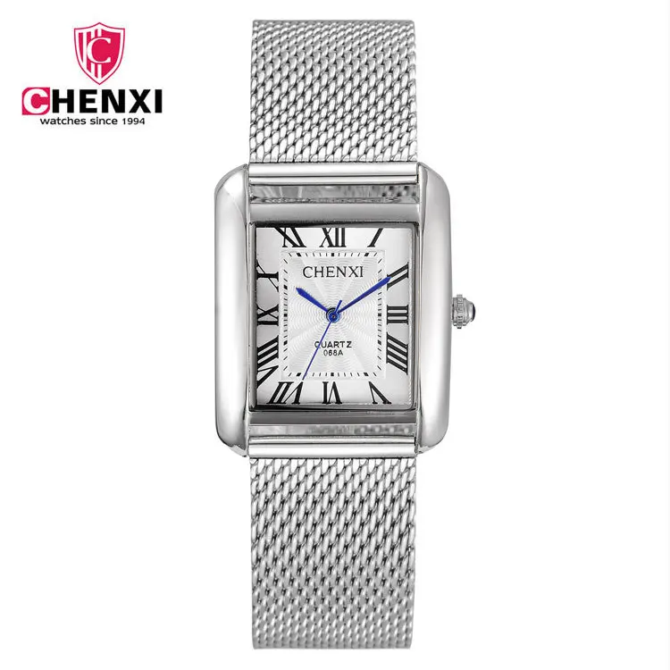 Mens Watches Top Brand Luxury CHENXI Men Business Wristwatch Stainless Steel Mesh band Square Quartz Watch relogio masculino 2016 julius mens watches top brand luxury stainless steel mesh band gold watch man business quartz watch male relogio masculino