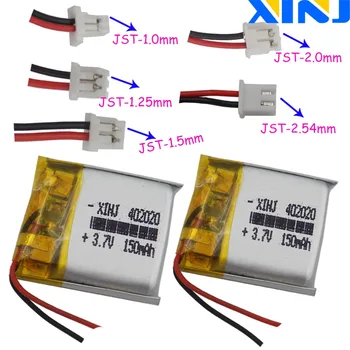 

XINJ 2pcs 3.7V 150mAh Li Polymer Battery 2pin JST-PH 1.0/1.25/1.5/2.0/2.54mm 402020 For GPS Sat Nav earphone speaker DVR MP3/MP4