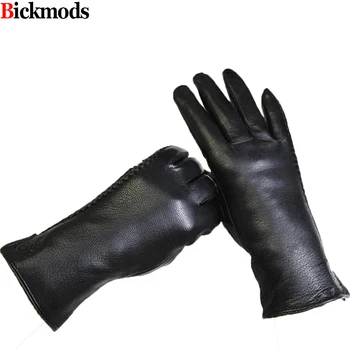 

Guantes Eldiven Female Leather Gloves Deerskin Glove Side Embossing Style Velvet Lining Warm Autumn And Winter Free Shipping