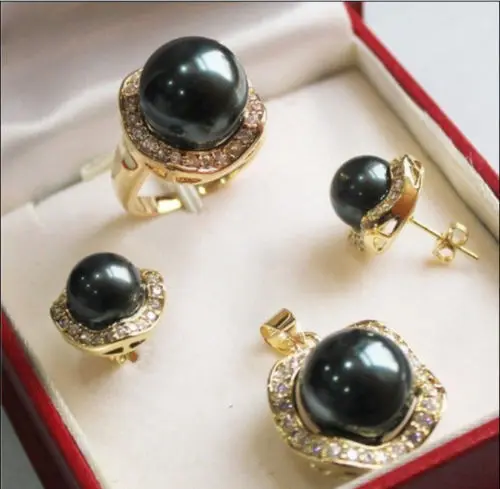 

Hot sale new Style >>>>>Gorgeous Black Shell Pearl Necklace Earrings Ring (6#-8#
