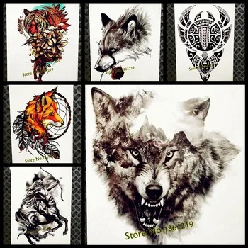 Black Mountain Wolf Temporary Tattoo Stickers Men Waterproof Tattoo Hill Forest Wolf Totem Body Art ARm Tatoo Women Legs Chest