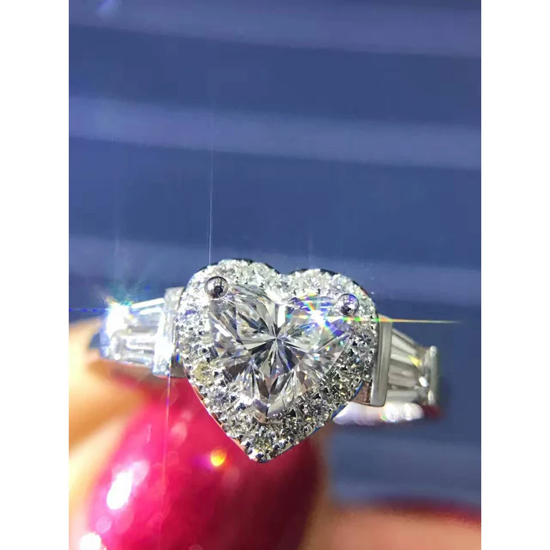 LASAMERO GIA Certificate 1.20CTW Heart Cut Natural Real Diamond Ring Halo Accents 18k Gold Engagement Wedding Promise Stack Ring