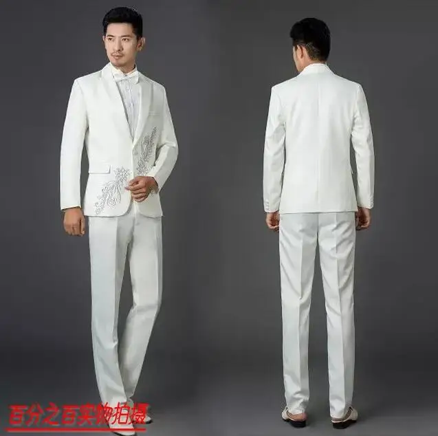 Вышитые мужские костюмы конструкции masculino Homme TERNO Сценические костюмы для певцов мужчин Блейзер Танцы стиль курток платье модные белые