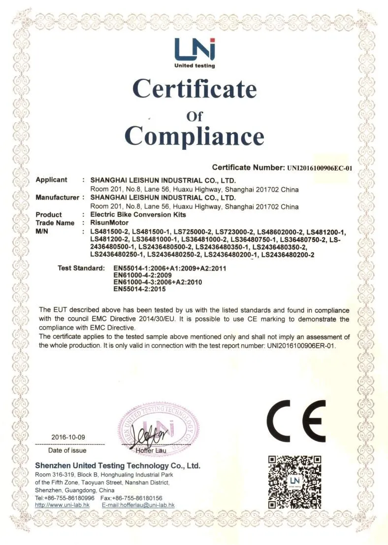 ebike conversion kits CE Certificate EMC