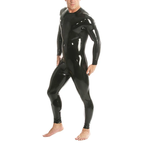 Latex Rubber Neck Entry Catsuit with Crotch Zip a