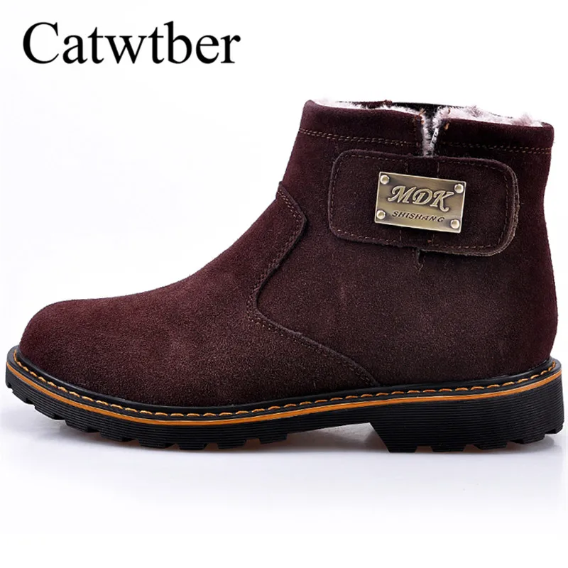 

Catwtber Winter Fur Plush Men Boots Outdoor Casual Work Martin Boots Autumn Men Platform Shoes High Quality Rubber Snow Boot Man