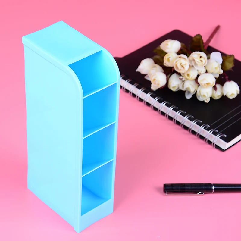 1 шт. 4 отсека Настольный ящик для хранения пластиковый органайзер косметический туалетный столик держатель - Цвет: Синий