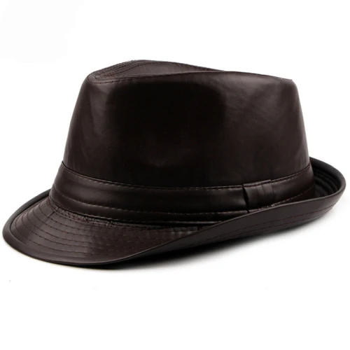 HT1512 осень весна мужские шляпы модные черные коричневые кожаные шляпы Трилби простые одноцветные шляпы Дерби ретро классические джазовые фетровые шляпы - Цвет: Коричневый