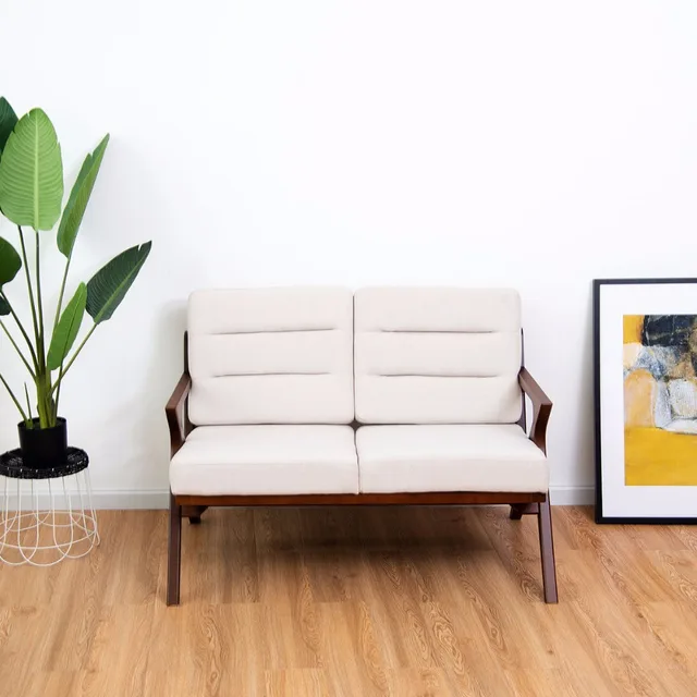 Giantex Loveseat Armchair Sofa Fabric Upholstered Wooden Lounge Giantex Loveseat Armchair Sofa Fabric Upholstered Wooden Lounge Chair Two Seater Beige Home Furniture Hw57458