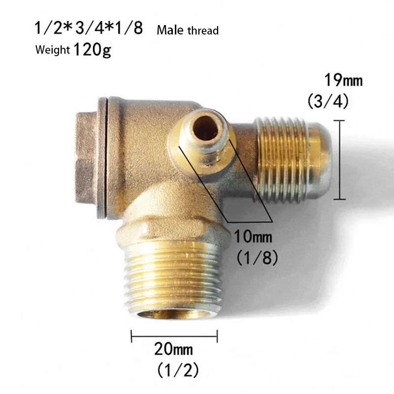 1 шт. 3 порта обратный клапан латунный внутренний/наружный обратный клапан/обратный клапан Соединитель Инструмент для воздушного компрессора высокая твердость - Цвет: 20x10x19mm Male