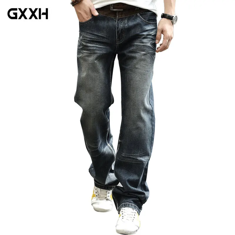 Большой размер s Мешковатые Свободные джинсовые брюки для мужчин повседневный стиль модные джинсовые прямые джинсы мужские s широкие брюки большой размер 28-44
