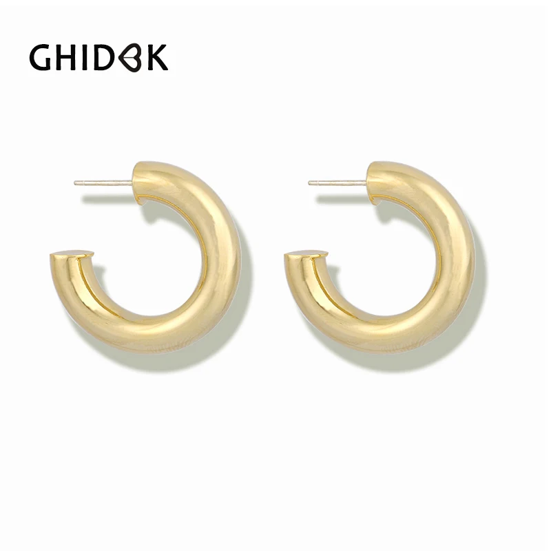 

GHIDBK Bohemia 30mm Thick C Shaped Hoop Earrings for Women Chunky Minimalist Metal Hoops Gold Silver Color Open Circle Earrings