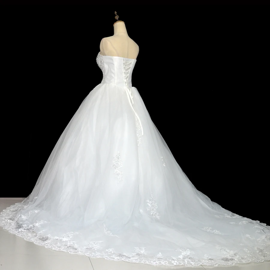 Бальное платье Свадебные платья без бретелек без рукавов на шнуровке с коротким Шлейфом Тюль и органза Свадебные платья Vestido De Noiva