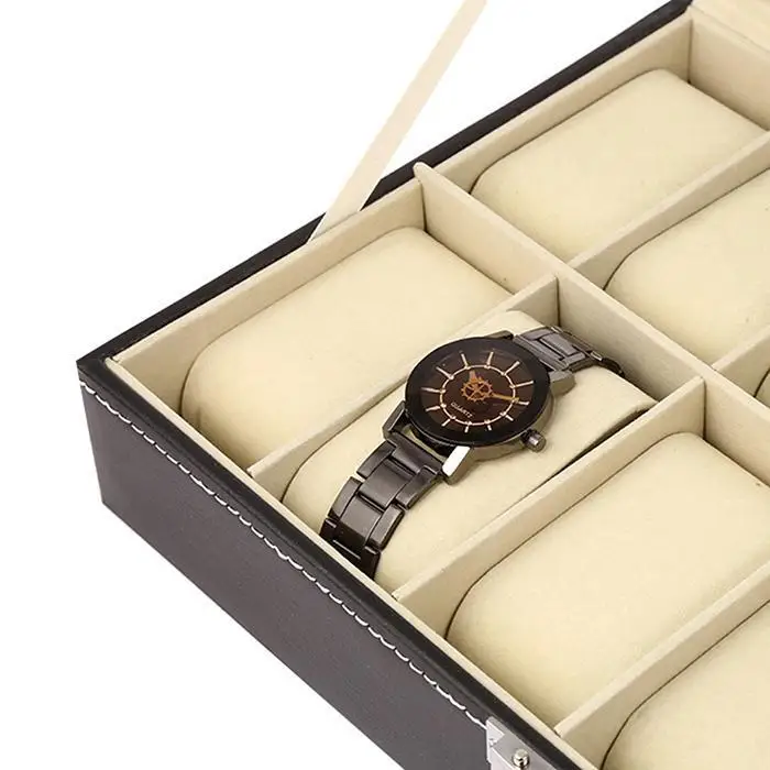 12 сетки часы Дисплей Коробка Чехол для коллекции держатель для хранения Организатор выставки черный высокий классический винтажный замок